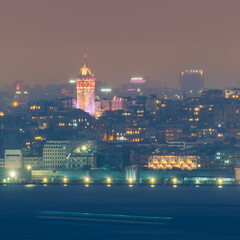 Naklejka premium General views of Istanbul city sea Bosphorus bridges mosques day and night