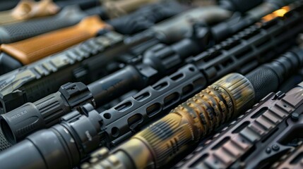 A collection of guns with different colors and designs