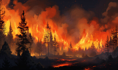 Intense hot summer weather causes severe drought in forests which are threatened by massive fires.