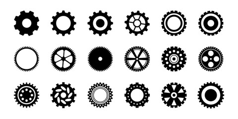 Cogwheel machine gear icon, set of gear wheels. Vector illustration, isolated.