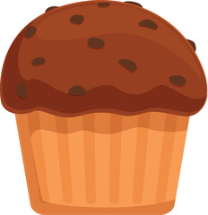 Detailed vector illustration of chocolate chip muffin, a sweet baked goods dessert and snack, isolated in brown, perfect for bakery items, confectionery, and indulgence