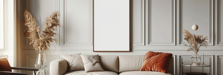 Modern Living Room Wall Poster Mockup Generative AI