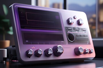 Fototapeta premium Minimal digital painting of a smart home control panel with voice command feature, close-up on the active listening animation in soothing purples