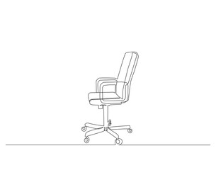 Fototapeta premium Continuous one line drawing of executive office chair. One line drawing illustration of office armchair. Office interior concept continuous line art. Editable outline. 