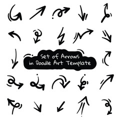 set of hand drawn arrows in cartoon design with various directions for poster design template