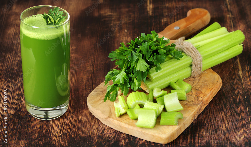 Sticker superfood drink made from celery for a healthy diet