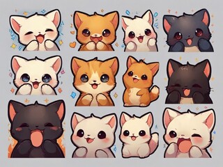 set of funny cartoon cats