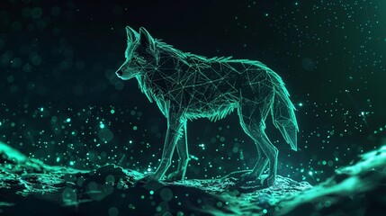 Fototapeta premium A emerald glow wolf silhouette in a nightscape bold outline