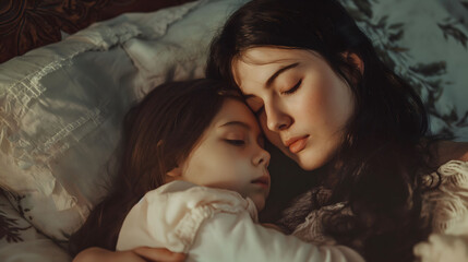 Mother and daughter sleeping.