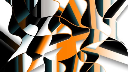 Abstrakte Malerei mit Linien und Wellen in schwarz, weiß und orange