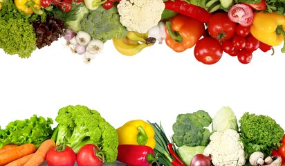 Fresh ripe fruits and vegetables in a frame shape