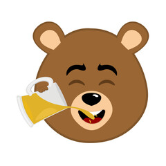 vector illustration face brown grizzly bear cartoon drinking a glass of beer