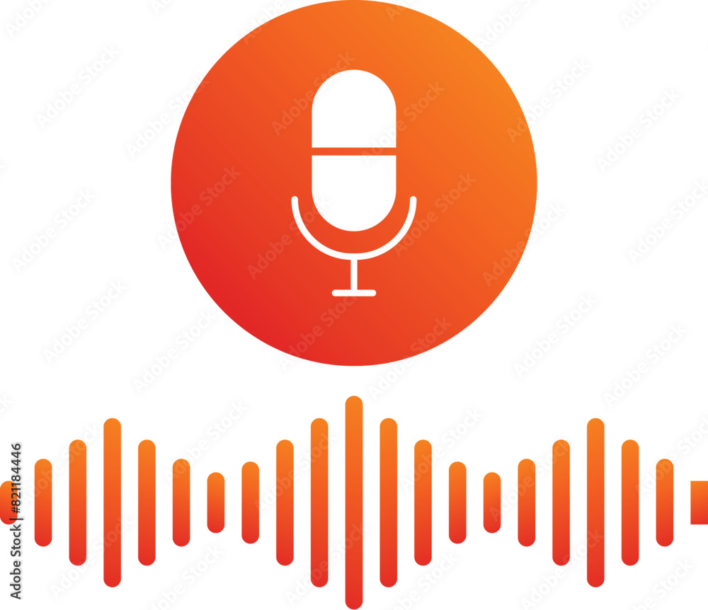 Poster vector image of a stylized microphone within a circle above an orange sound wave