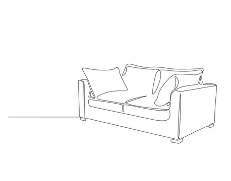 recommend clip art: Continuous one line drawing of modern sofa. One line drawing illustration of couch. Furniture for living room concept continuous line art. Editable outline.
