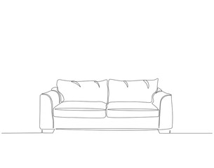 Continuous one line drawing of modern sofa. One line drawing illustration of couch. Furniture for living room concept continuous line art. Editable outline.