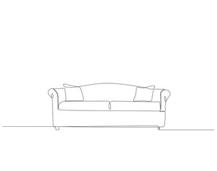 Continuous one line drawing of modern sofa. One line drawing illustration of couch. Furniture for living room concept continuous line art. Editable outline.