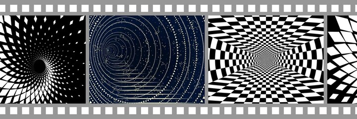 Film Strip. Black-White and Color footage. Seamless Geometric Pattern. Optical Psychedelic Illusion. Raster. 3D Illustration