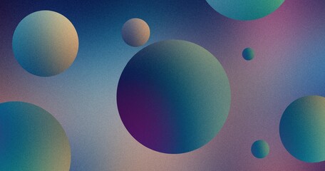 Abstract blue backdrop with glowing circles. grainy noise texture, grungy rough. banner design
