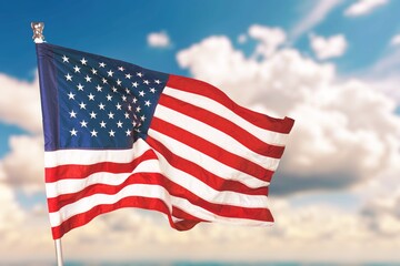 Waving Flag of United Stated of America on nature background