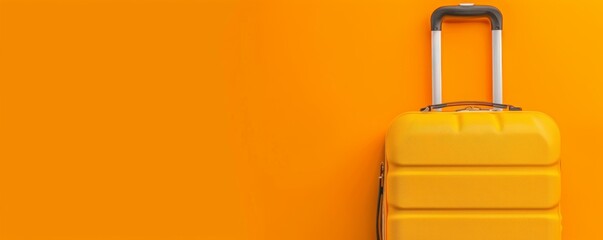 A yellow suitcase is on a bright orange background, travel concept