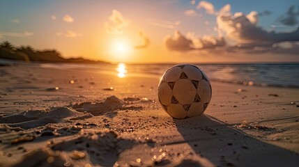 Serene Soccer: Ball Resting on Sandy Shore
