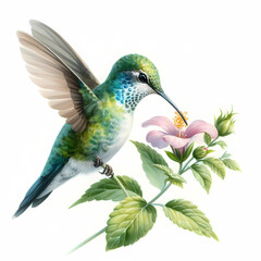Obraz premium watercolor painting image of hummingbird and flower 