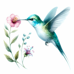 Obraz premium watercolor painting image of hummingbird and flower 