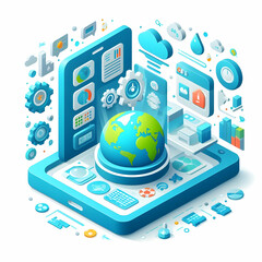 3D Flat Icon: Digital Solutions for Sustainable Water Management   Integrating Smart Technology  Data Analytics to Optimize Usage  Reduce Environmental Impact Cartoon Style