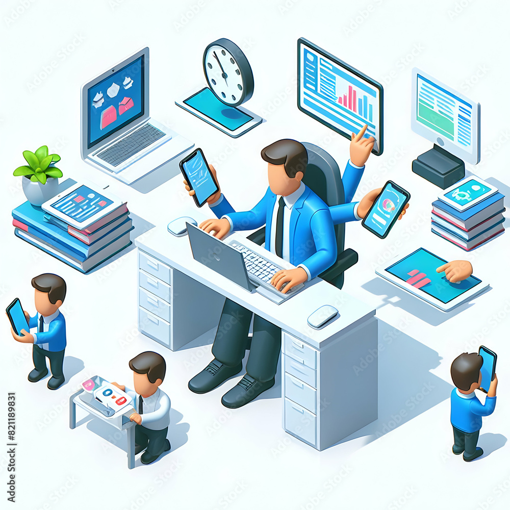 Poster employee multitasking with various devices: challenges low performance in time management due to lac