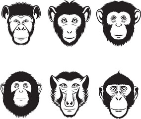 6 black and white monkey face