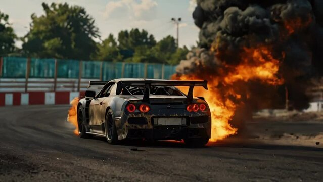 Car on Fire During a Drifting Competition