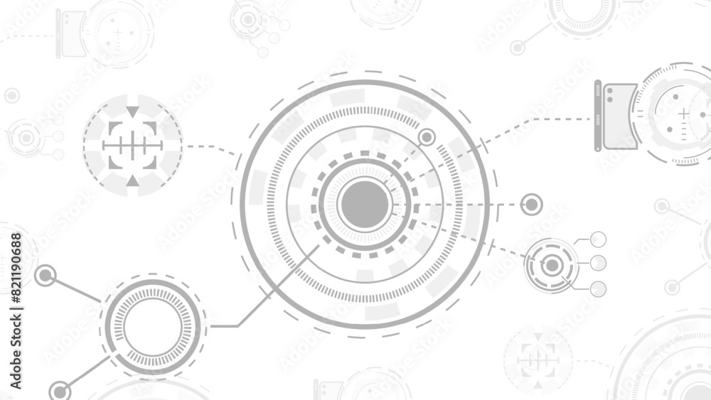 Aufkleber Grey white Abstract technology background with various technology elements Hi-tech communication concept innovation background Circle space for your text. Structure pattern technology backdrop.	
