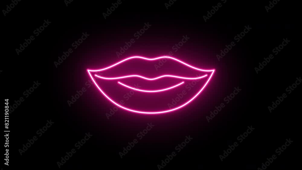 Wall mural neon female smile icon animation, fast colorful flicker. glowing neon woman lips sign, looped fast w