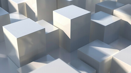 Produce a 3D render of overlapping cubes casting shifting shadows.