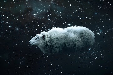 a sheep floating in space