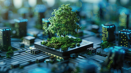 Obraz premium 3D cartoon illustration showcasing the development of electronic systems for sustainable technology and eco-friendly initiatives. Perfect for green energy projects with copy space.