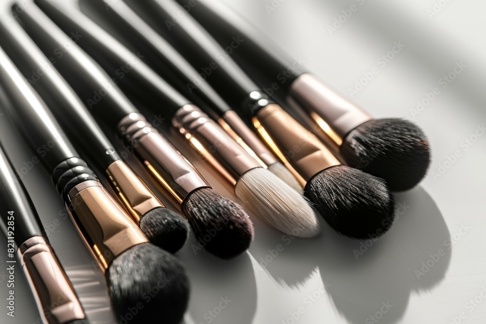 Wall mural a collection of makeup brushes are displayed on a white surface