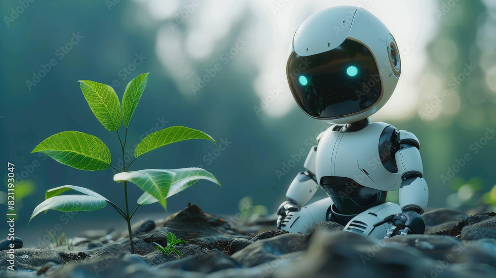 Poster social impact of green robotics captured in a 3d cartoon rendering. perfect for showcasing technolog