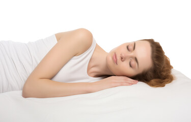 Fototapeta premium Woman Sleeping on Bed Isolated on Transparent Background 