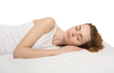 Woman Sleeping on Bed Isolated on Transparent Background
