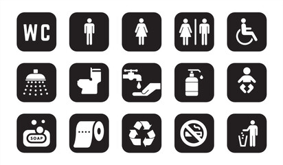 Toilet vector icons set, male or female restroom wc. Set of toilet sign