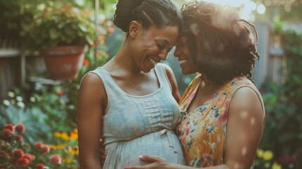 Loving Lesbian Couple - Girlfriend Kissing Pregnant Partner's Belly at Home