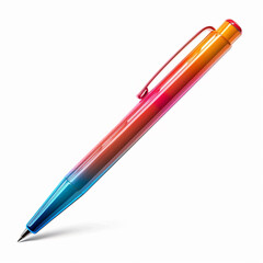 Colorful gradient ballpoint pen isolated on white background. Close-up shot of a modern and stylish writing instrument, vibrant and detailed.