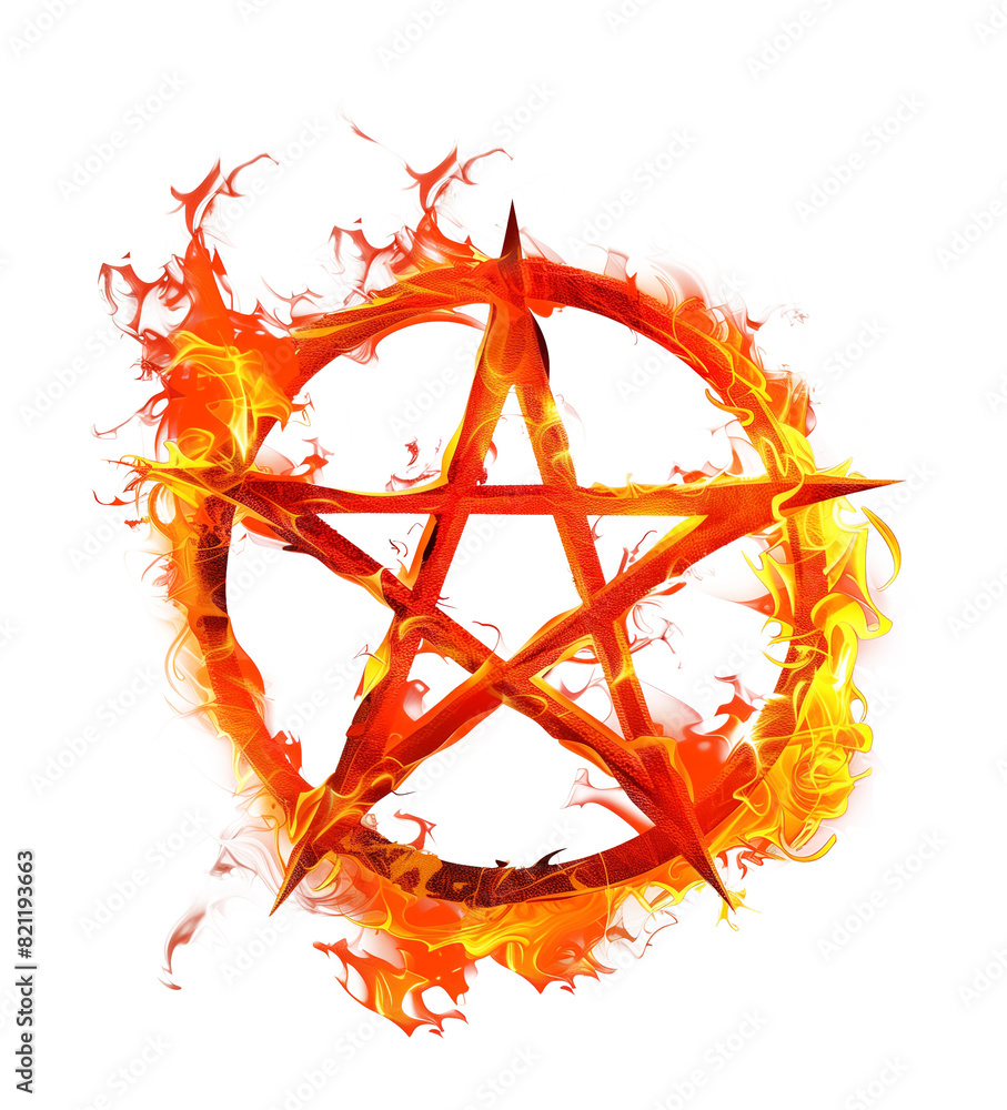 Wall mural fire pentagram isolated on transparent background