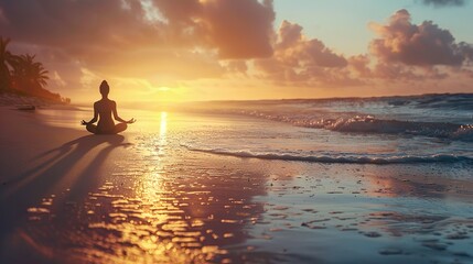 sunset serenity: meditating on the beach in the evening calm