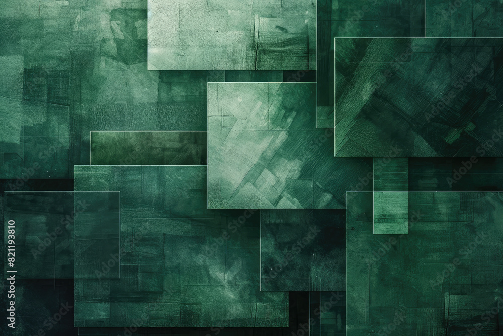 Poster elegant geometric art with dark green overlapping rectangles. a sophisticated and polished design fo