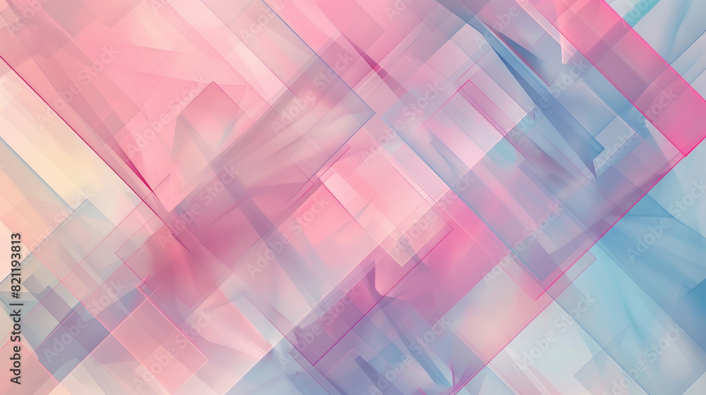 Poster modern design with overlapping pastel squares in pink and light blue hues. the smooth textures and s
