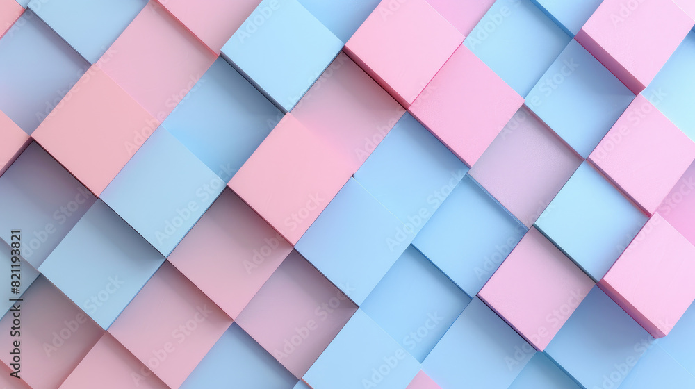 Poster abstract pattern with overlapping pastel squares in pink and light blue hues. featuring smooth textu