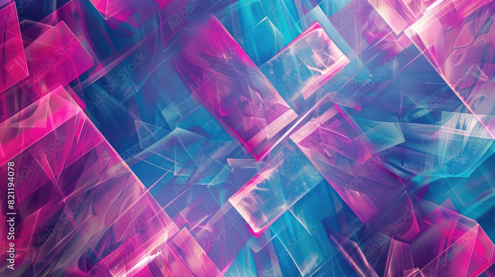 Poster modern abstract composition with transparent rectangles in blue and pink tones. a vibrant and dynami