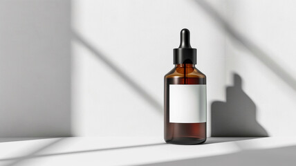 amber glass skin care product mockup with white label on blank bottle